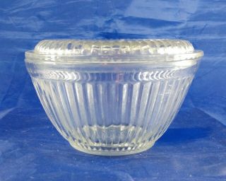Vintage Round Ribbed Clear Glass Refrigerator Dish With Lid - 5 " Across,  3 " Tall