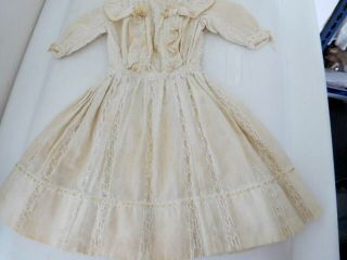 Vintage Antique Off White Dress W/ Embriodered Lace For Medium - Large Size Doll