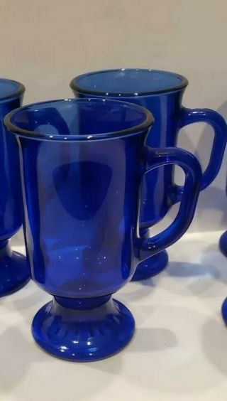 2 Vintage Anchor Hocking Cobalt Blue Glass Coffee Mug Tea Cup Footed Pedestal