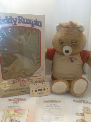 Vintage 1985 Teddy Ruxpin World Of Wonder Animated Talking Toy With Book And.