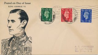 Gb 1937 (10th May) Kgvi 1/2d,  1d & 21/2d On Unusual Illustrated Fdc,  Cat £50