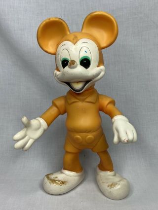 Vintage Rubber Plastic Mickey Mouse Orange Posable Head Arms Legs 12” Toy Doll