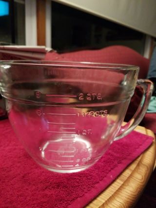 Vintage Anchor Hocking Clear Glass 2 Quart Batter Bowl/measuring Cup