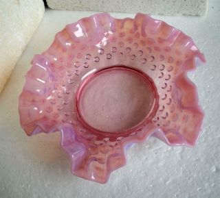 Fenton Glass Cranberry Pink Opalescent Hobnail 6 " Double Crimp Bonbon Dish 3926