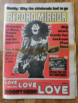 Record Mirror Newspaper July 29th 1972 T Rex Marc Bolan Cover