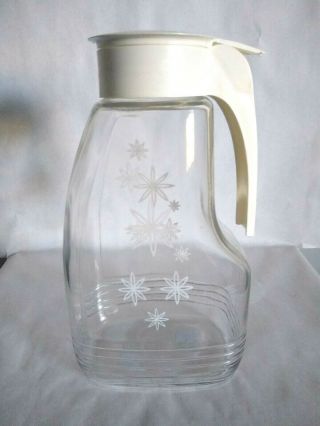 Vintage Mcm Juice Pitcher Atomic Design In White,  White Scew On Lid With Handle
