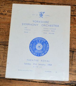 Vintage Yorkshire Symphony Orchestra Programme Theatre Royal York January 1954