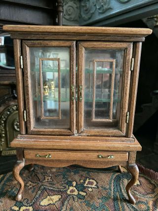 Vintage Miniature Dollhouse Artisan Chippendale Glass Wood Display China Cabinet