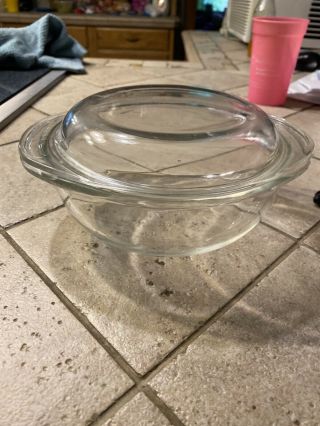 Vintage Pyrex Clear Glass 1qt Casserole Bowl Baker With Dome Lid 022