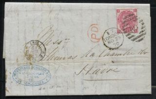 Gb Sc 49 - 3d Plate 5 1870 Folded Letter London To Le Havre