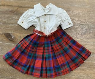 Madame Alexander 1950s Tagged 18” Dress With White Bodice & Plaid Skirt Red Belt