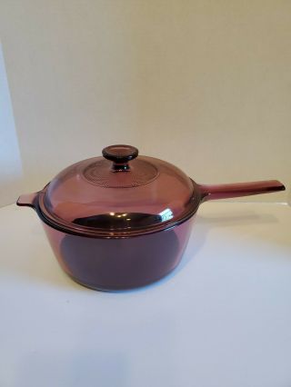 Corning Vision 2.  5 Liter Sauce Pan With Pyrex V 2.  5 C Lid In Cranberry