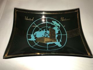 United Nations Glass Ashtray Mid Century Modern Dish Tinted Glass Vintage