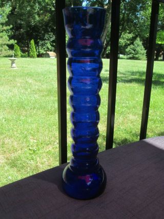 Vintage Mcm Hand Blown Cobalt Blue Glass Bubble Bud Vase 9 " Tall