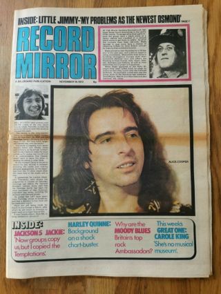 Record Mirror Newspaper November 18th 1972 Alice Cooper Cover