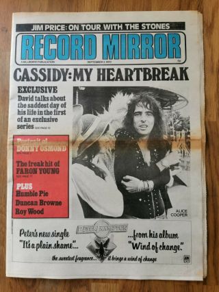 Record Mirror Newspaper September 2nd 1972 Alice Cooper Cover