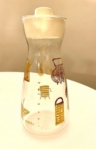 Vintage Pyrex Glass Carafe With Gold Foil Mid Century