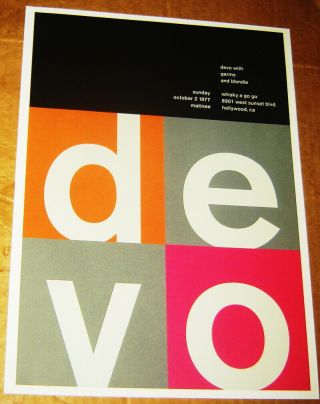 Devo Whip It Rock Concert Poster Swiss Punk Graphic Pop Art Whisky A Go Go