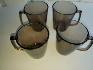 Pyrex Fireside Amber 4 Four Corning Mugs 11oz.  Glass Coffee Cups Drinks Vintage