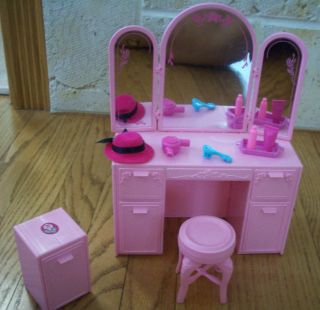 Vintage 1987 Sweet Roses Barbie Pink Vanity,  Mirror,  Night Stand & Accessories