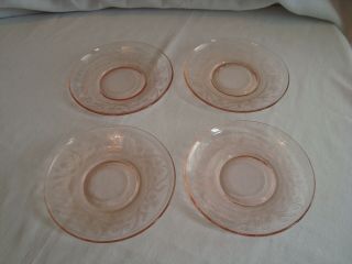 4 Vintage Hazel Atlas Depression Glass Pink Cloverleaf 5 - 3/4 Inch Saucers