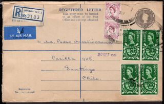 Uk Gb To Chile Air Mail Registered Stationery Envelope 1960 London - Santiago