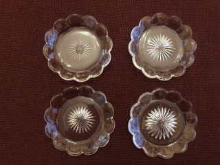 Heisey Set Of 4 Vintage Glass Coasters Starburst Pattern W Scalloped Edge