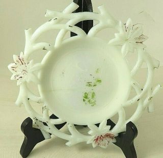 Antique Milk Glass Plate With Leaf And Branch Border