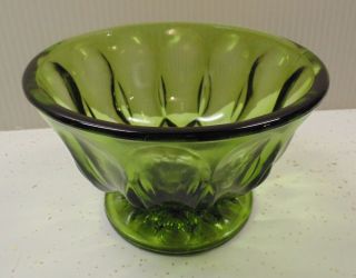 Mid Century Vintage Pressed Avocado Green Glass Footed Candy Dish Bowl