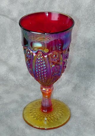 Carnival Glass Wine Goblet Iridescent Red,  Indiana Amberina Heirloom