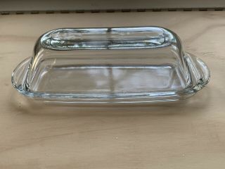 Vintage Clear Glass Stick Butter Dish W/ Domed Lid Cover Kitchen