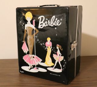 Vintage Mattel Black 1962 Barbie Doll Case Trunk W/ Both Drawers And More Vgc
