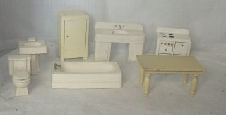 Rare Vintage Antique Strombecker Doll House Furniture Kitchen & Bathroom Set