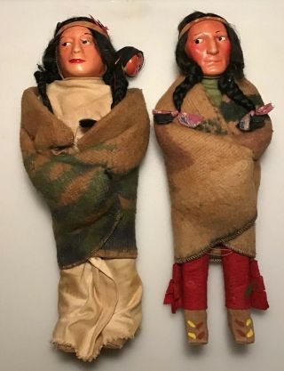 Set Man Woman Baby Vintage Skookum Native American Indian Dolls 12 Inch Large