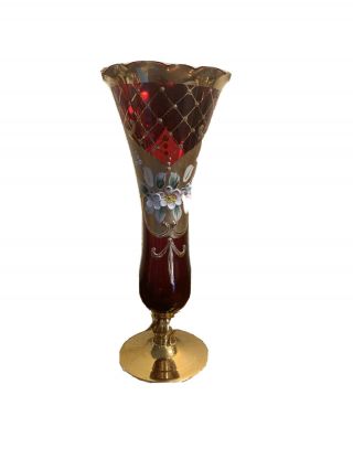 Vintage Murano Glass Red Gold Venetian Gilt 7.  5” Vase