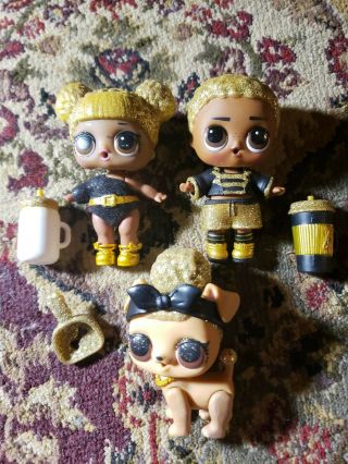 Lol Surprise Dolls Big Sister Queen Bee,  King Bee & Pet Bee Puppy Glitter Family