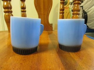 Fire King Anchor Hocking Set Of 2 Blue Black Bottom Stacking Coffee Mugs Cups