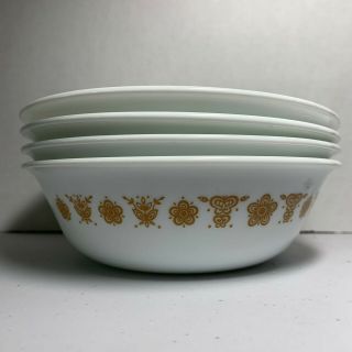 Set Of 4 Vintage Corelle Butterfly Gold Cereal Bowls Appox.  6 " Across