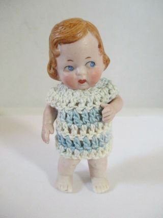 Antique German Bisque Small Little Girl Doll With Jointed Arms 3 Inches Tall