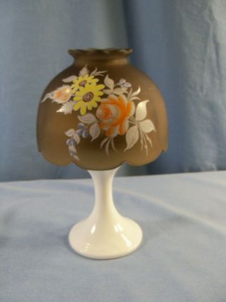 Westmoreland Glass Fairy Lamp Milk Glass Base Orange Roses Brown Mist Shade
