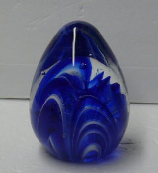 Solid Glass Paper Weight Art Deco Blue/white Swirl Creation