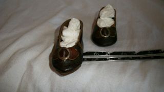 Antique Leather Doll Shoes For French Or German Doll Markings C.  M.  In Circle.