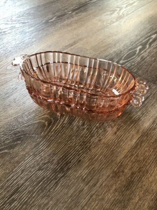 Vintage Pink Depression Glass Dish With Handles