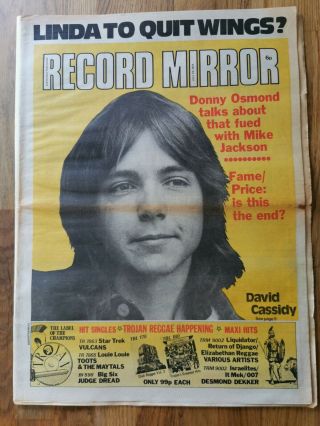 Record Mirror Newspaper July 22nd 1972 David Cassidy Cover