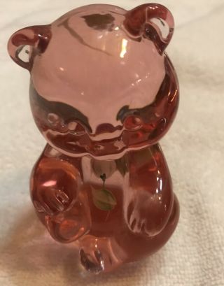 Fenton Glass Bear Hand Painted Pink Collectible