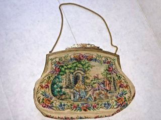 Antique Jb & Co.  Austria Vienna Hand Made Petit Point Tapestry Handbag Purse