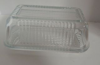 Vintage Pasabahce Clear Ribbed Glass Refrigerator Dish Butter Cheese Storage