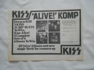 Kiss Alive Music Press Competition Advert 3/7/76