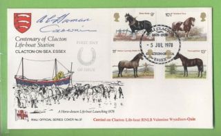 G.  B.  1978 Horses Official Rnli Signed First Day Cover No.  37,  Clacton On Sea