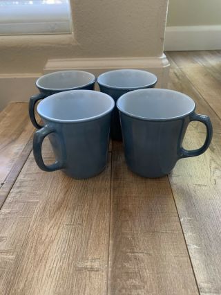 Set Of 4 Vintage Pyrex Milk Glass Slate Blue Gray Coffee Cups Mugs
